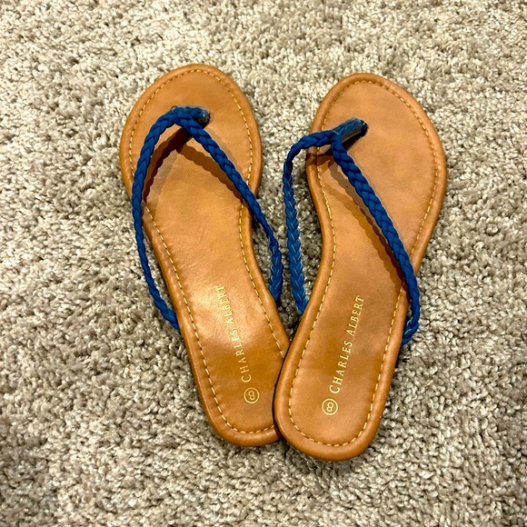 Charles Albert Braided Blue and Tan Sandals - Picture 1 of 4